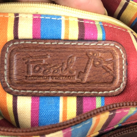 FOSSIL Woven Straw Brown Tote Satchel Purse - Picture 7 of 8